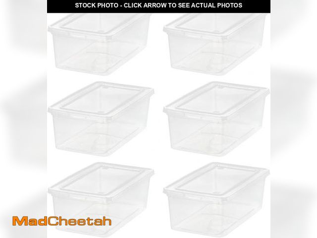 Lot 74-12437626 - IRIS USA 6-Pack Storage Bins with Lids, 6 Quart, Shoe Boxes Clear Stackable Containers Organize Shoe...