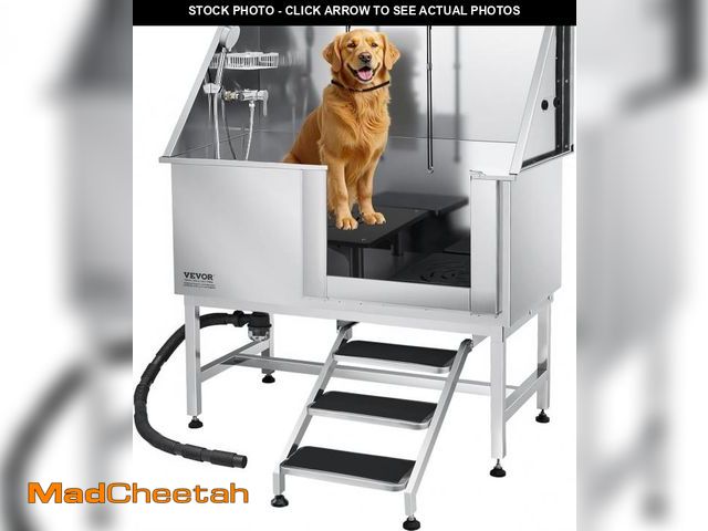 Lot 74-12204483 - VEVOR Stainless Steel Dog Washing Station, 50 inch Pet Grooming Tub w/Stairs, PE Water Filter Board,...