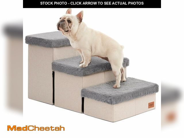 Lot 74-13962771 - Love's cabin Dog Stairs for High Bed 18" H, 3 Steps with Furry Lids Pet Stairs for Small Medium Larg...