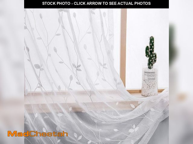Lot 74-12303234 - AmHoo 2 Panels Embroidered Leaf Pattern Semi Sheer Curtains Foliage Floral Voile Window Draperies Tr...