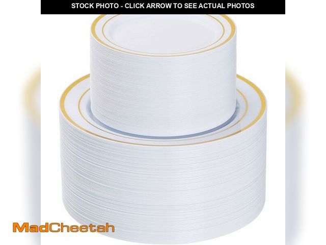 Lot 74-14059881 - Goodluck 200PCS Gold Plastic Plates, Heavy Duty Disposable Gold Plates with 100 10.25 inch Dinner Pl...