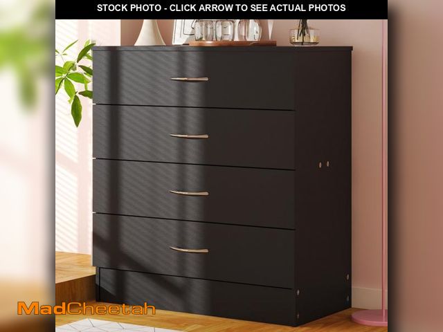 Lot 74-12512135 - UBesGoo Black Chest of Drawers Dresser Wood Organizer Cabinet, 4 Drawer Nightstand Side Table, Furni...