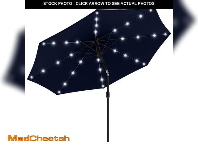 Lot 74-14224006 - Pure Garden Solar LED 10 ft. Patio Market Umbrella with Lights and UV 30 plus Protection, Gray - UNU...