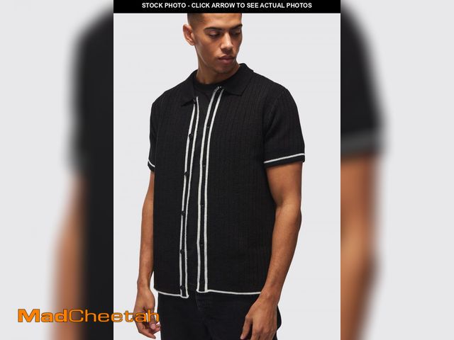 Lot 74-11398522 - Runcati Mens Knitted Polo Shirt Muscle Short Sleeve Casual Button Down Vintage Stripe Ribbed Golf T-...