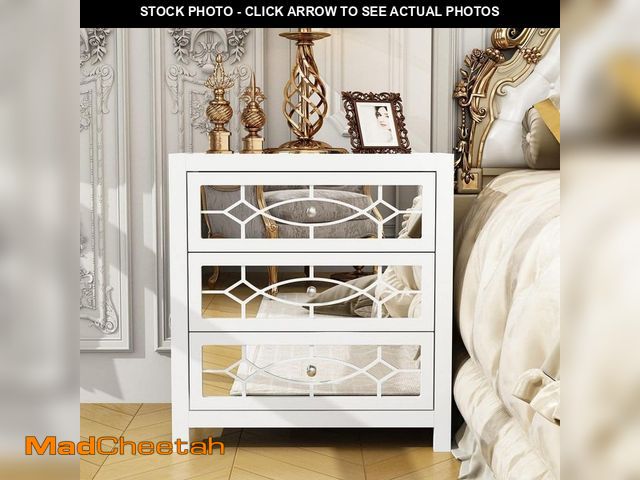 Lot 74-13778781 - FUFU&amp;GAGA 3-Mirrored Drawers White Wood Nightstands Bedside Table With Mirror Finish 11.8 in. D ...