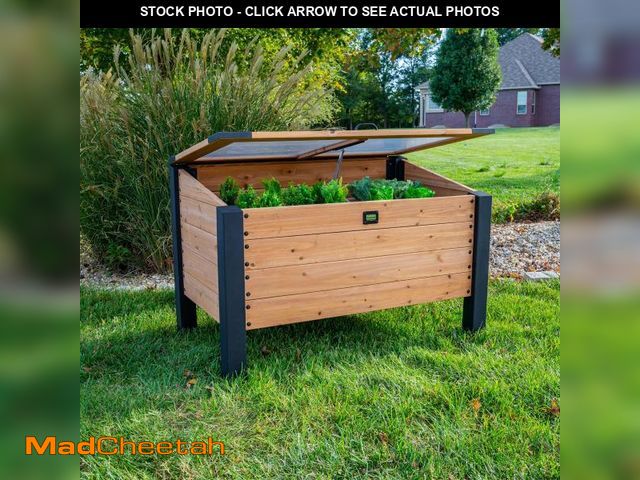 Lot 74-12405089 - Backyard Discovery Aggie 4' x 2' Cedar Wood Cold Frame Portable Mini Greenhouse, Raised Garden Plant...