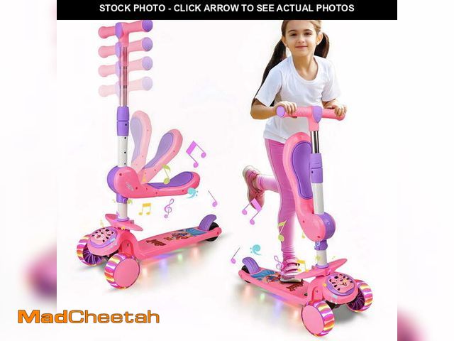 Lot 74-14322395 - Carsky Pink Kids Scooter with Adjustable Seat, Foldable Design, Music and Lights, LED Wheels, Outdoo...