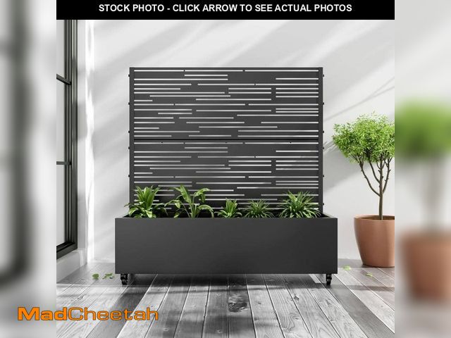 Lot 74-14256965 - Dovelina Large 47 in. x 47 in. Black Metal Raised Garden Bed Planter Box with Trellis and Caster - U...