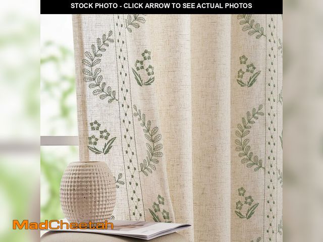 Lot 74-14060836 - jinchan Belrose Linen Curtains for Bedroom Floral Curtains 96 Inch Length Linen Blend Sage Green Emb...