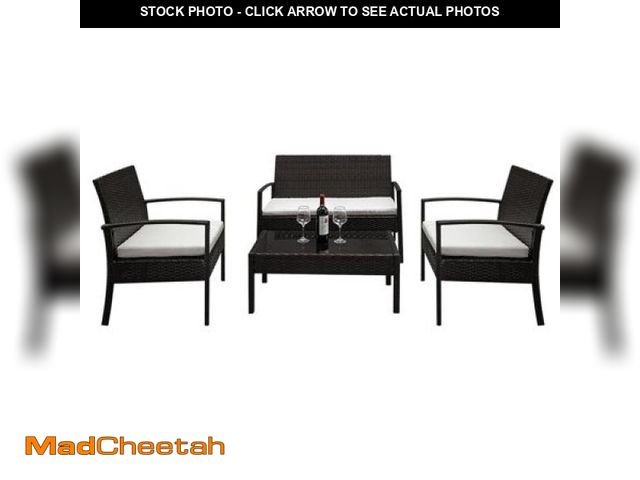 Lot 74-12340273 - Ktaxon 4PCS Wicker Conversation Set  Wicker Bistro Set for Patio Furniture Set with Glass Table Top ...