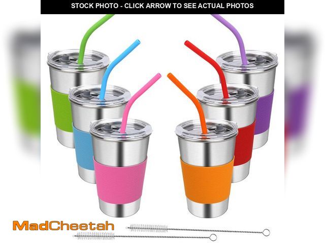 Lot 74-14052364 - Rommeka Kids Tumbler with Lids and Straws, 16oz Stainless Steel Cups with Colorful Sleeves, Unbreaka...