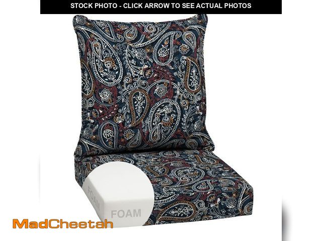 Lot 74-14292434 - ARDEN 24 in x 24 in 2-Piece Foam Deep Seating Outdoor Lounge Chair Cushion in Navy Palmira Paisley -...
