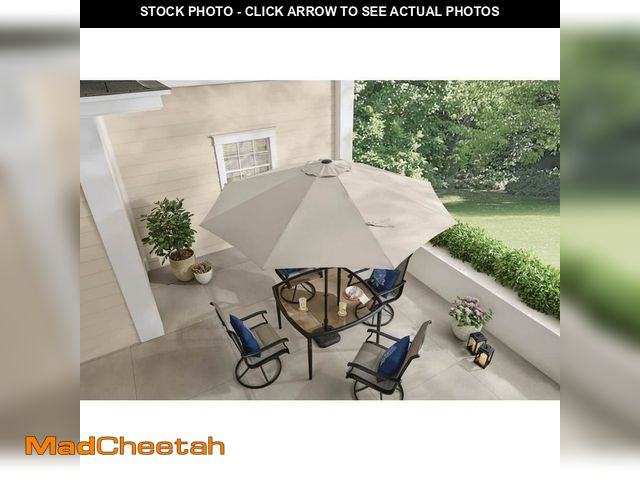 Lot 74-14242362 - Hampton Bay 9 ft. Aluminum Market Crank and Auto-Tilt Patio Umbrella in Putty Beige - UNUSED