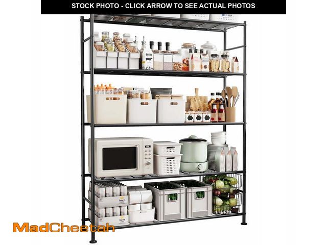 Lot 74-12891003 - Sakugi 5-Tier Heavy Duty Wire Shelving Unit, 47.2 x 12.6 x 60.8 Inches, 1000 lb Capacity, Black - UN...