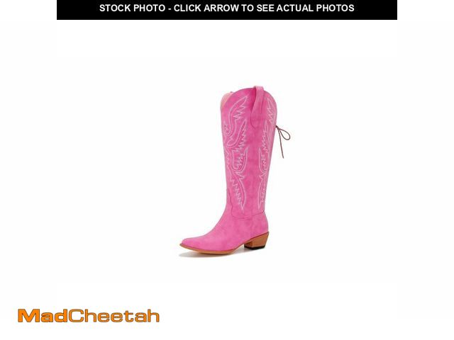 Lot 74-12606543 - pink cowgirl boots women extra wide calf Adjustable Lace Up Knee High tall plus size cowboy boots we...