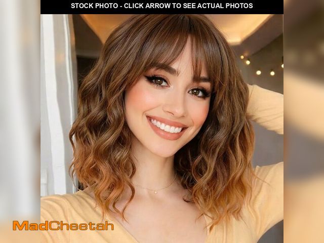 Lot 74-13957661 - AISI HAIR Synthetic Wavy Curly Bob Wig with Bangs Ombre Brown to Auburn Brown Wig Short Hair for Wom...