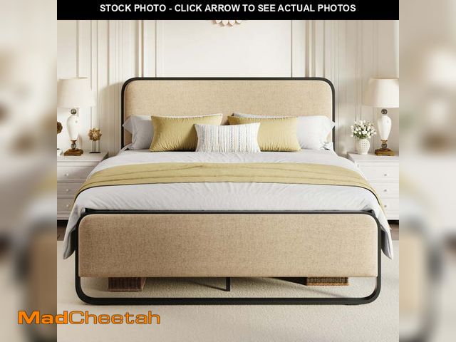 Lot 74-13765654 - Amolife Queen Size Platform Bed Frame, Upholstered Bed with Fabric Curved Headboard &amp; Footboard,...