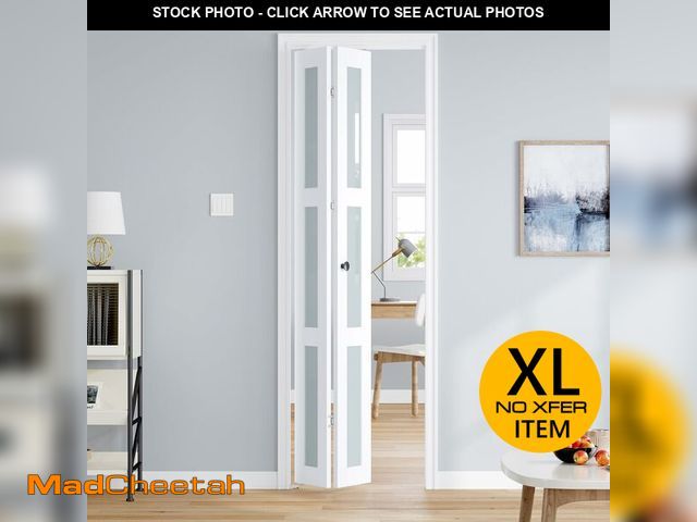 Lot 74-13580463 - Roymelo Bifold Doors for 24"Ãâ80" Opening, Preassembled White Frosted Glass Folding Barn Door, Sl...