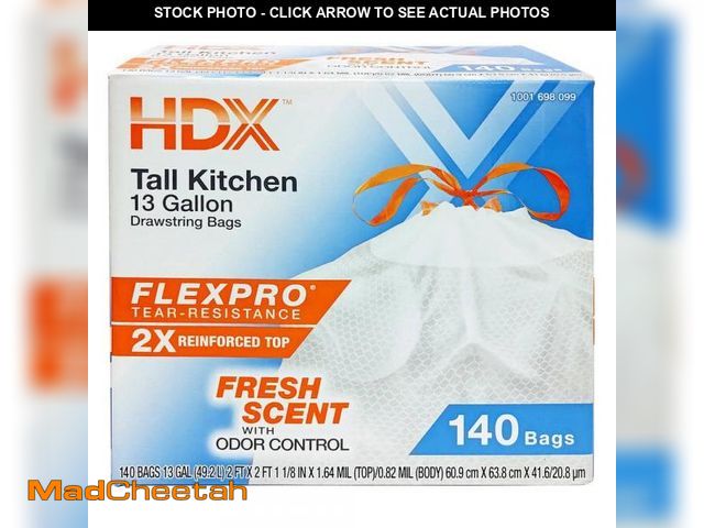 Lot 74-12528315 - HDX FlexPro 13 Gallon Fresh Scent Tall Kitchen Trash Bag (140-Count) HD13XHF140W - UNUSED