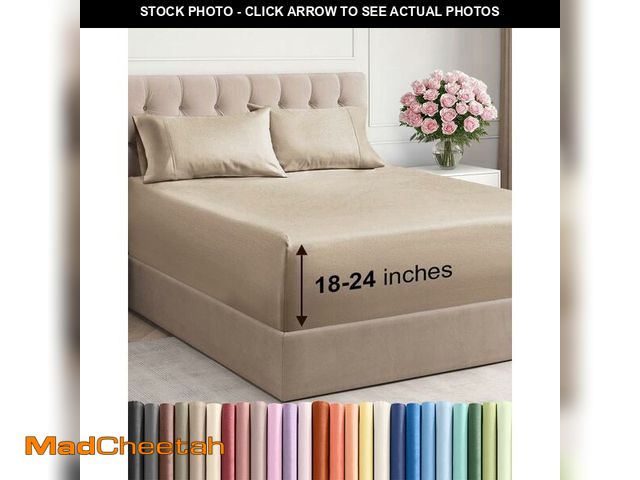 Lot 74-14425935 - Extra Deep Queen Sheet Set - 4 Piece Breathable, Cooling Bed Sheets - Cream - USED