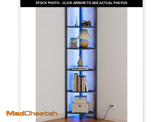 Lot 74-13625054 - Furnulem 6 Tier Corner Shelf with LED Light, 67.5Ã¢â¬Â Tall Standing Shelf Organizer, Black Narrow...