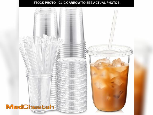 Lot 74-14055112 - Ziliny 50 Sets Clear Plastic Cups with Lids and Straws, Disposable Iced Coffee Cups Drinking PET for...