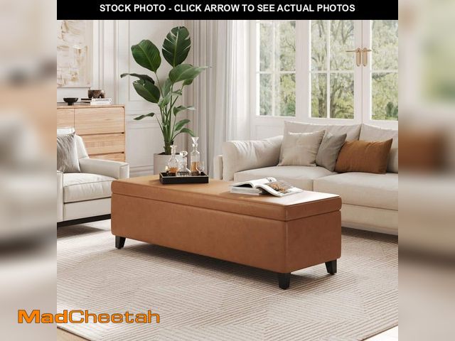 Lot 74-12644055 - CHRISTOPHER KNIGHT HOME Tomlin Orange Brown Bedroom Bench Faux Leather Storage Ottoman - UNUSED