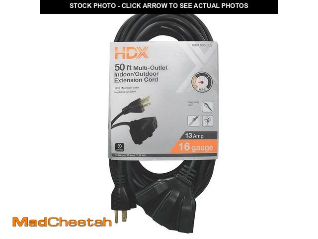Lot 74-12773239 - *DIRTY/SCRATCHED* HDX 50 ft. 16/3 Light Duty Indoor/Outdoor Extension Cord with Multiple Outlet Trip...
