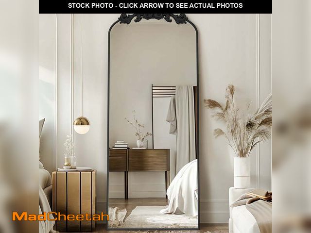 Lot 74-13775723 - Antok 58"x18" Vintage Arched Full-Length Mirror with Carved Metal Frame, Baroque-Style Floor Mirror ...
