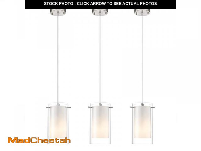 Lot 74-12149905 - AKEZON 3-Light Pendant Light, Indoor Glass Hanging Light Fixture, Adjustable Height, Brushed Nickel ...