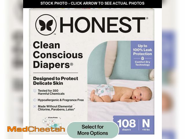 Lot 74-12384925 - Honest Clean Conscious Baby Diapers Size Newborn (&lt;10 lbs), Hypoallergenic and Plant Based, 108 C...