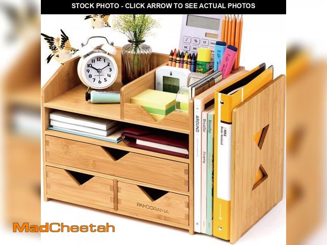 Lot 74-12154094 - Pandorama Bamboo Desk Organizer with Adjustable File &amp; Book Holder, Large 4Tier Dektop Storage f...