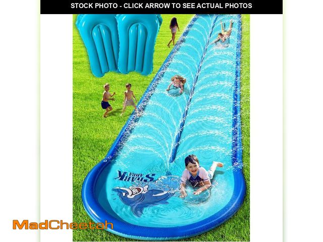 Lot 74-14385154 - Slip and Water Slide for Kids and Adults Backyard with Extra-Large Inflatable Guard Rails and Dual W...