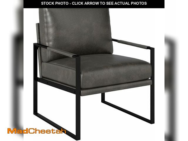 Lot 74-12285739 - Phoenix Home Mid Century Modern Faux Leather Accent Chair, Metal Framed Armchair with Extra Soft Rem...