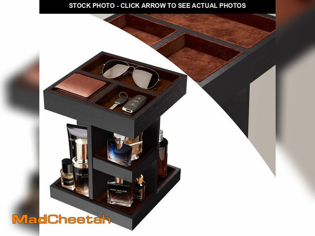 Lot 74-13571416 - LGuotine Spinning Cologne Organizer for Men, 3-Tier Wooden Perfume Organizer Rotating with Velvet Li...