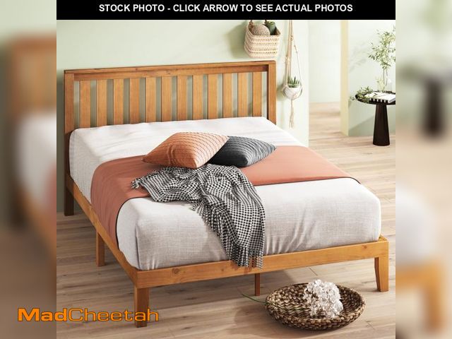 Lot 74-12173622 - Wood Platform Bed with Headboard, Rustic Pine, Full - UNUSED