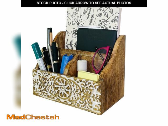 Lot 74-14274270 - Wooden Office Desk Organizer Countertop, Farmhouse Stationary Aesthetic Organizer for Marker, Pen, R...