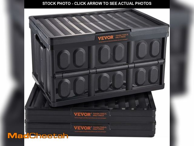 Lot 74-14305951 - VEVOR 45L Collapsible Storage Bins with Lids 3 Packs, Stackable Utility Crates with Handles, Large F...