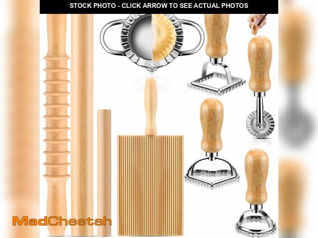 Lot 74-12697748 - 9 Pcs Gnocchi Pasta Making Tools kit - Gnocchi Board, Pasta Cutter, Ravioli Stamp, Wood Threaded Pas...