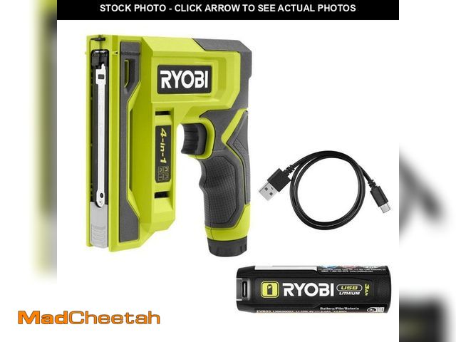 Lot 74-14312131 - (MISSING USB CORD)RYOBI USB Lithium Cordless Craft 4-in-1 Stapler/Nailer Kit with 3.0 Ah Battery and...