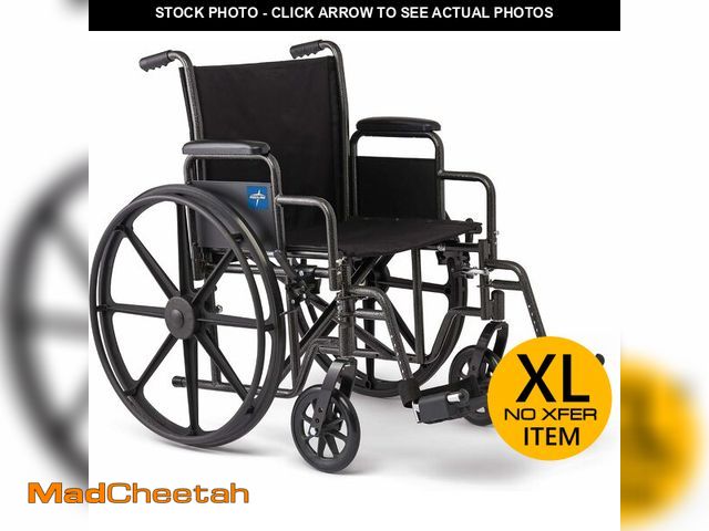Lot 74-13582491 - Medline Comfortable Folding Wheelchair with Swing-Back Desk-Length Arms and Swing-Away Footrests, 20...