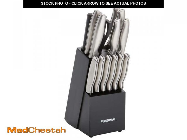 Lot 74-12410064 - Farberware 15-Piece Stamped Stainless Steel Knife Block Set with Ergonomic Handles, Razor-Sharp Kniv...