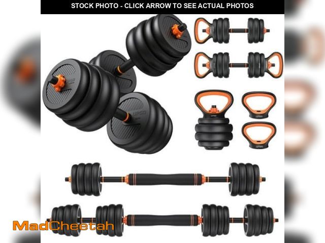 Lot 74-12157402 - (MISSING KETTLEBALL ,TWO WEIGHTS) UPGO Adjustable Dumbbells  70lbs Free Weight Set with Connector  6...