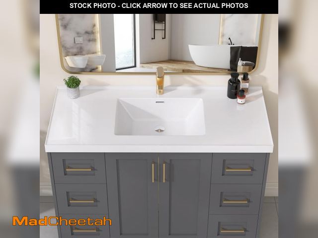Lot 74-12393682 - GETPRO Vanity Top 48 in. W x 22 in. D Solid Surface Cultured Marble Bathroom Vanity Sink Top and Int...
