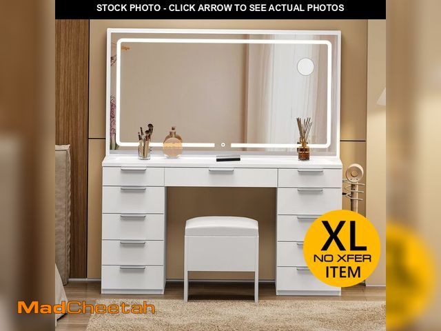 Lot 74-13117544 - DWVO Makeup Vanity with Large Mirror and Lights, 46" Vanity Desk Dressing Table Set with 11 Drawers ...