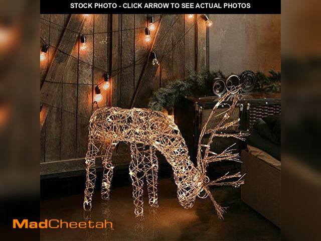 Lot 74-12632761 - Alpine Corporation | 24" Outdoor Rattan Grazing Reindeer Decoration with White LED Lights - Lighted ...
