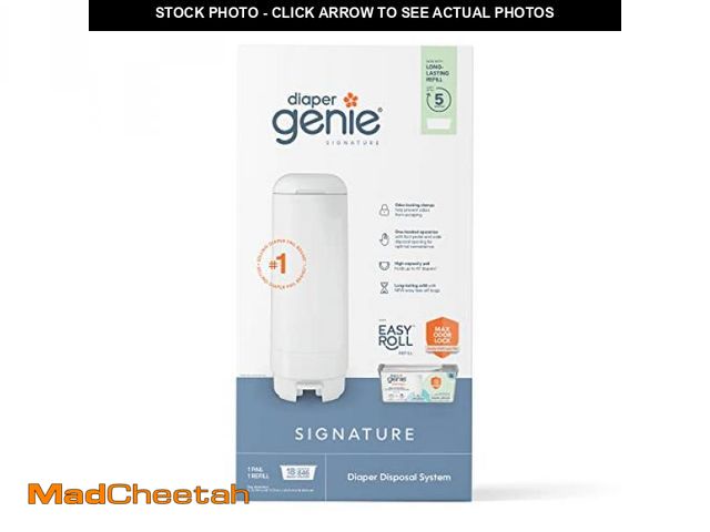 Lot 74-10519366 - (MISSING BAGS) Diaper Genie Signature Pail Includes 1 Easy Roll Refill with 18 Bags  Holds Up to 846...