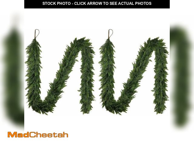 Lot 74-13926950 - DEVONWIDE 2PCS Christmas Cedar Garland 9Ft Artificial Realistic Soft and Thickness Green Faux Cedar ...