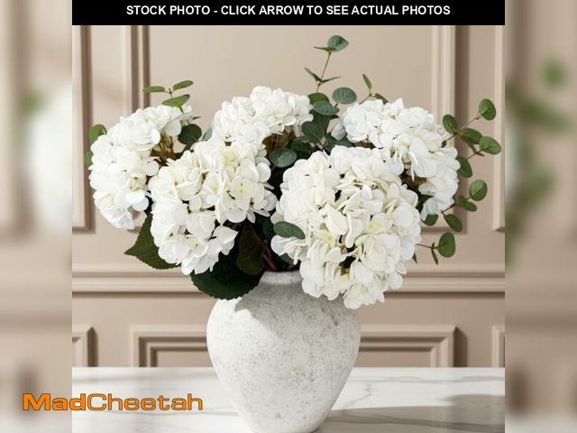 Lot 74-13547655 - Real Touch White Faux Hydrangea And Eucalyptus Arrangement, Faux Floral Arrangements, Hyper Realisti...