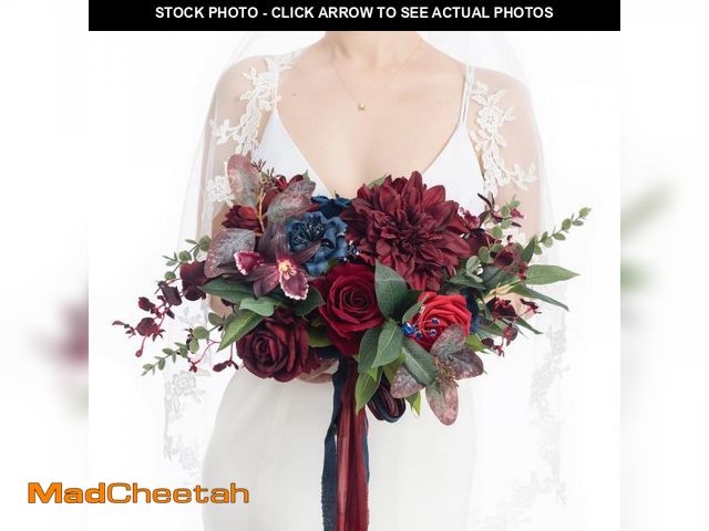 Lot 74-12438718 - Ling's Moment Burgundy Navy Blue Wedding Bouquets for Bride, Jewel Tone Bridal Bouquets for Bride, 1...